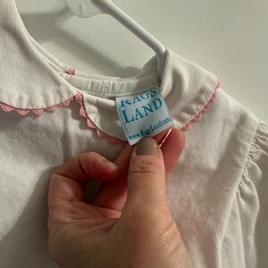Rags Land White Pique Blouse with Pink RicRac Accents size 3